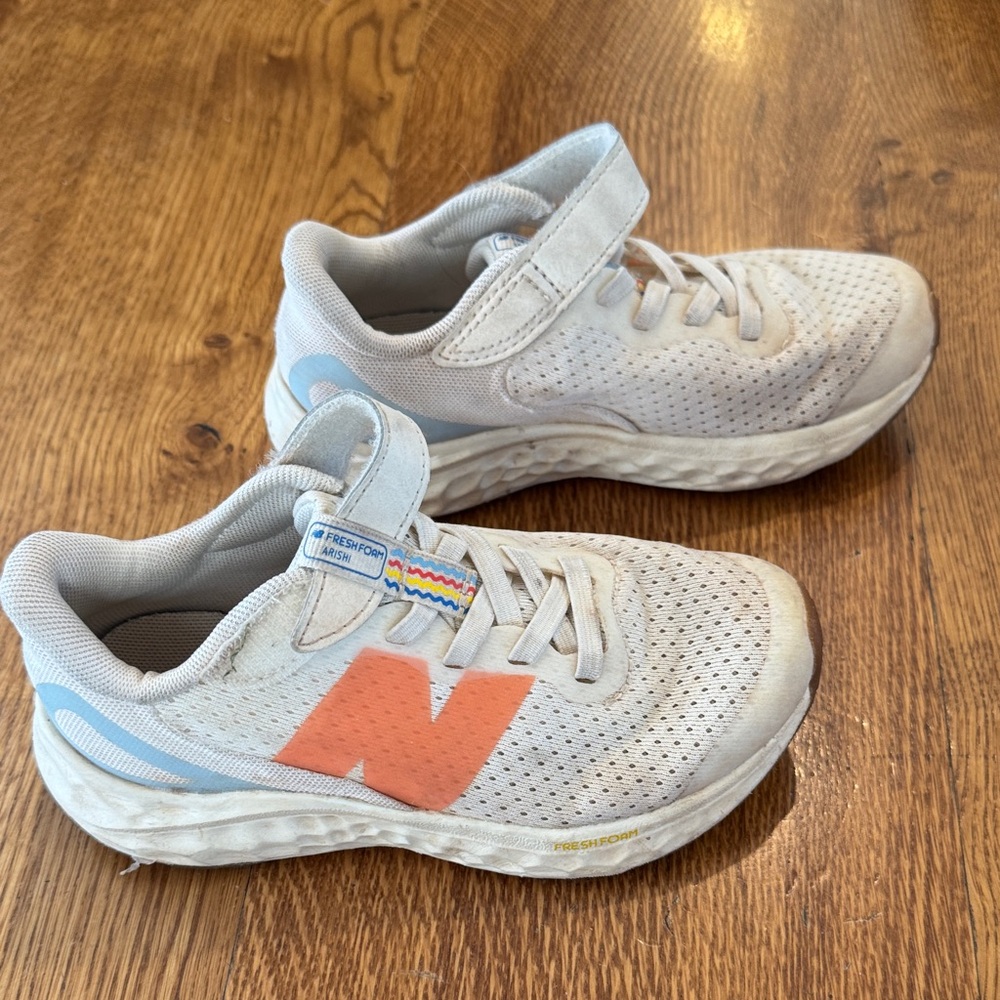 New Balance Kids' White and Coral Sneakers